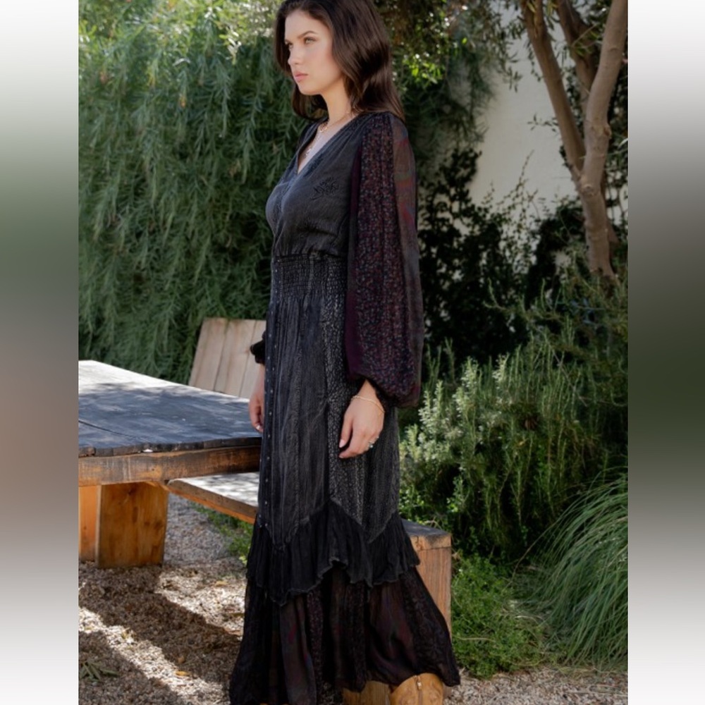 NWT YOUNG THREADS BOHO MAXI BLACK DRESS - Picture 2 of 7